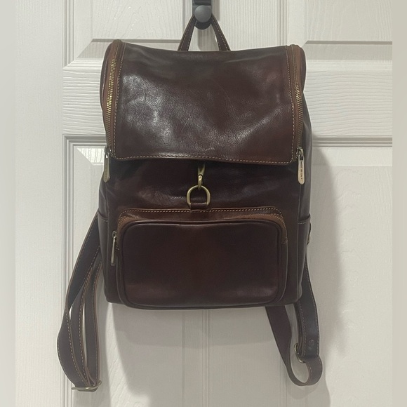 Leather Backpack Made in Italy Brass Gold Tone Hardware